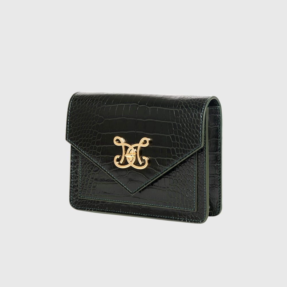 Envelope Faux Croc - Verde Bosco Intenso